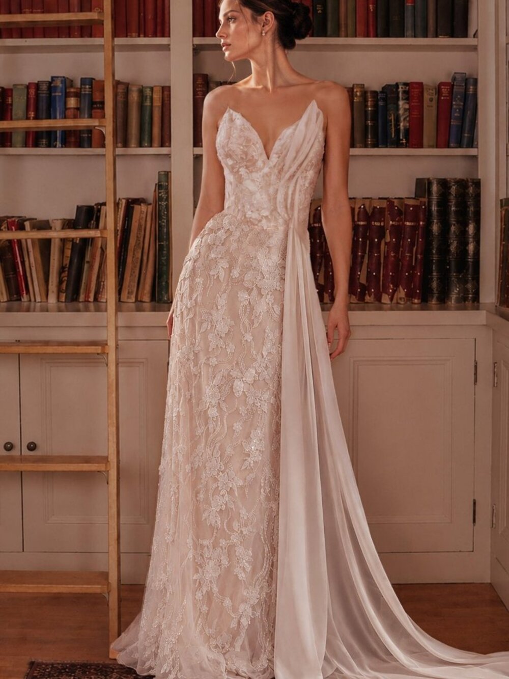 NEW OFF WHITE-NUDE Evening Gown Floor Length Formal Elegant CB168W